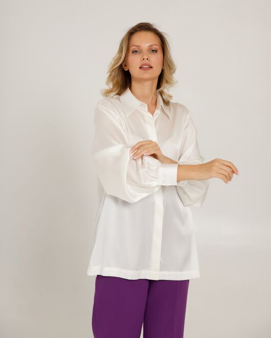 Женская блуза в прямом силуэте белая шелковая - 8521 от byME 