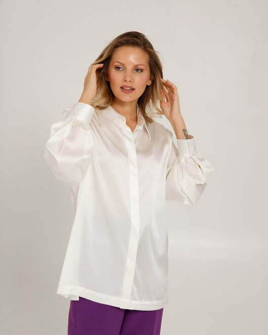 Женская блуза в прямом силуэте белая шелковая - 8521 от byME 