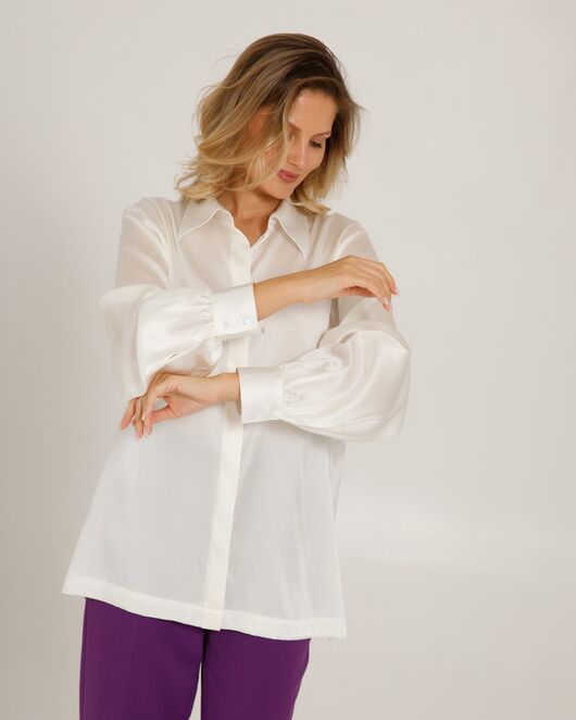 Женская блуза в прямом силуэте белая шелковая - 8521 от byME 