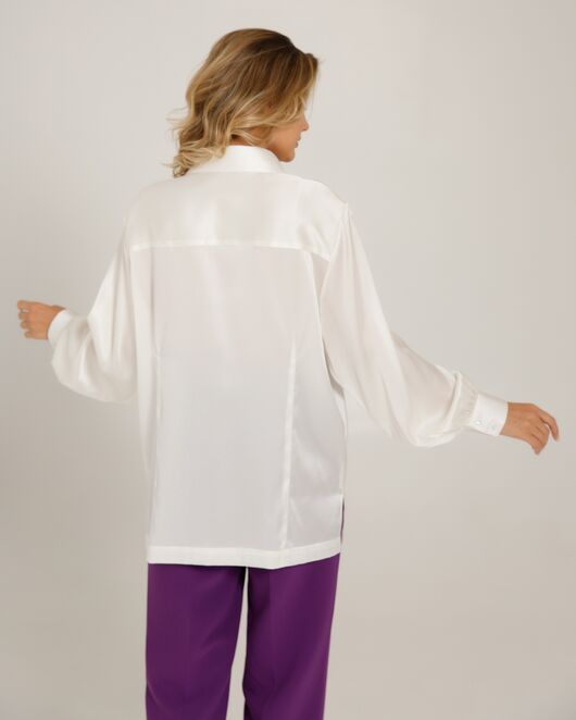 Женская блуза в прямом силуэте белая шелковая - 8521 от byME 
