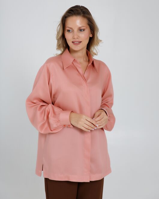 Женская рубашка под пуговицу персиковая в прямом силуэте - 8522 от byME 