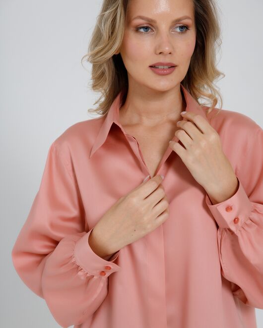 Женская рубашка под пуговицу персиковая в прямом силуэте - 8522 от byME 