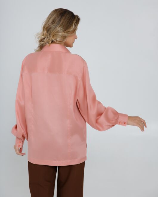 Женская рубашка под пуговицу персиковая в прямом силуэте - 8522 от byME 