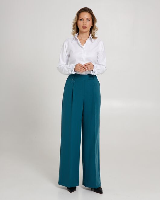 Женская рубашка  белая под запонку с супатной застежкой с отделкой-8659 от byME 