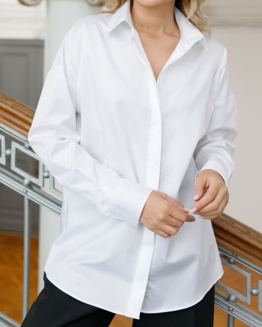 Женская рубашка  прямого силуэта с универсальной манжетой - 8669 от  