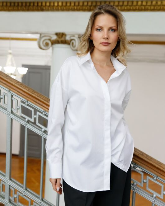 Женская рубашка  прямого силуэта с универсальной манжетой - 8669 от  