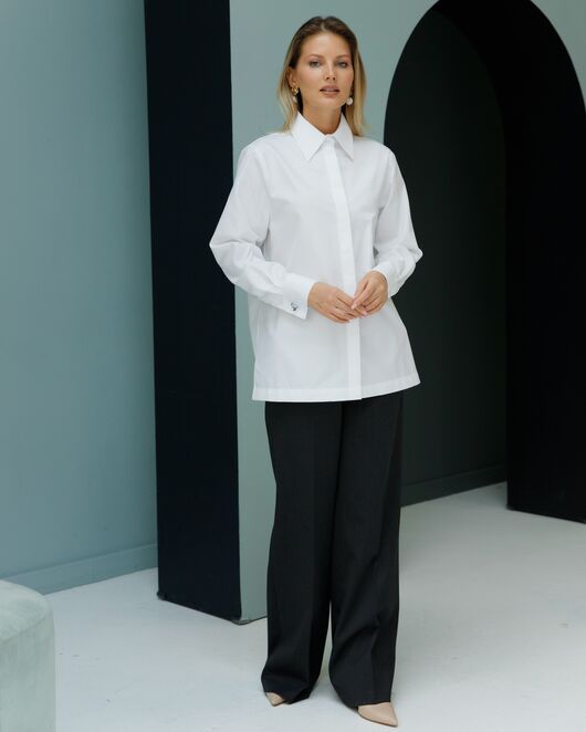 Рубашка хлопковая с универсальной манжетой- 8694 от byME 