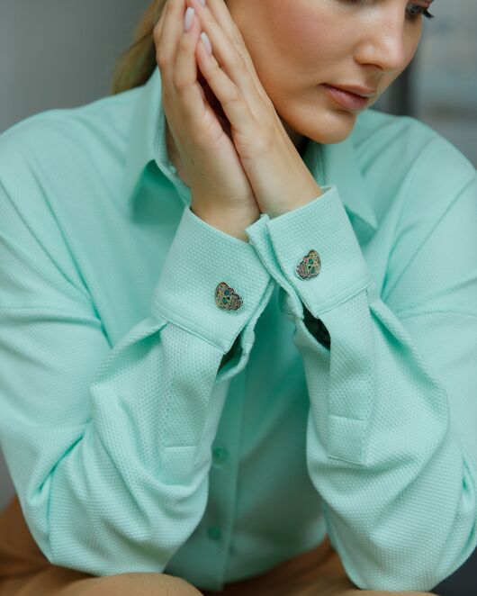 Рубашка в прямом силуэте в мятном цвете фактурной ткани 8697 от ByME 