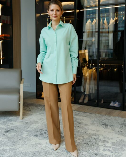 Рубашка в прямом силуэте в мятном цвете фактурной ткани 8697 от ByME 