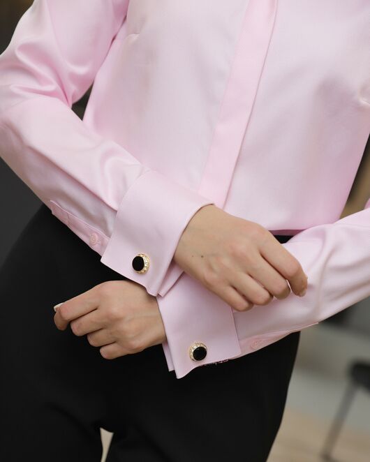 Женская рубашка розовая с отделкой - 8706 от byME 