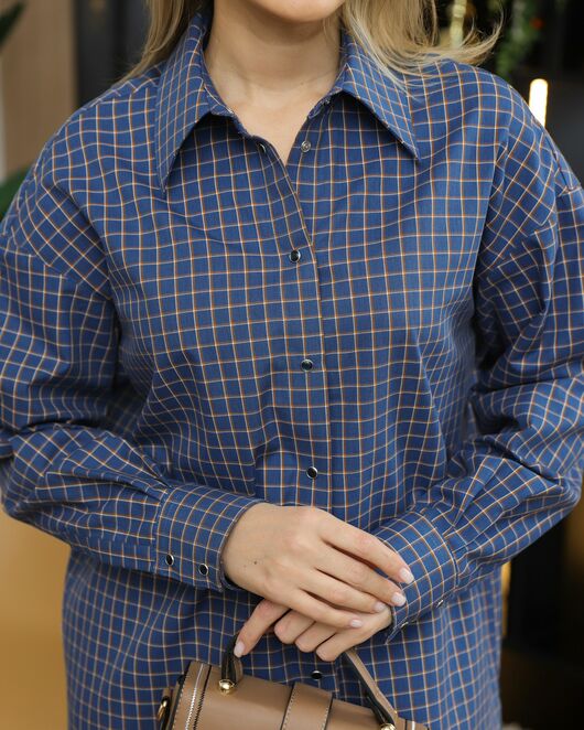 Женская рубашка синяя в клетку - 8709 от byME 