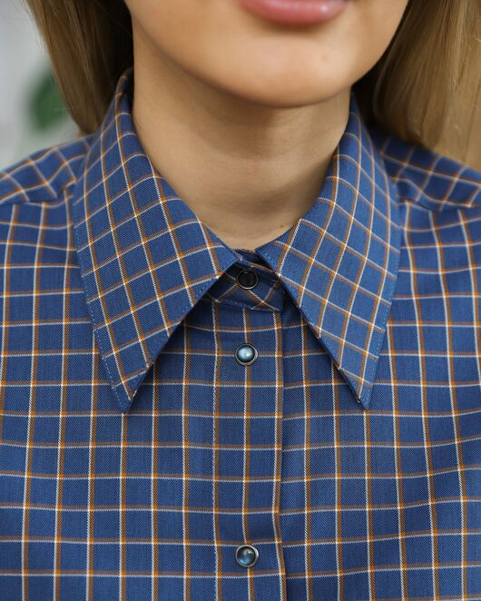 Женская рубашка синяя в клетку - 8709 от byME 