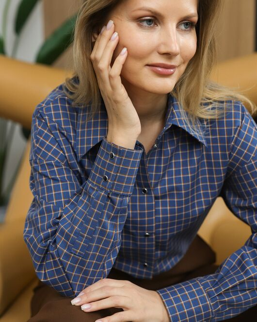 Женская рубашка синяя в клетку - 8709 от byME 