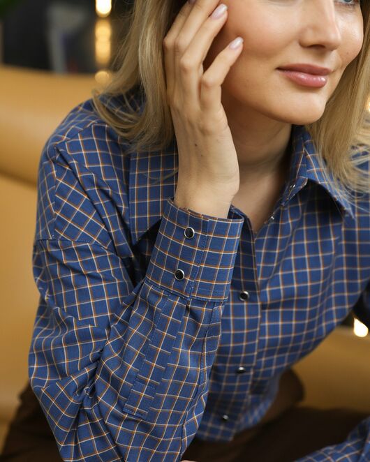 Женская рубашка синяя в клетку - 8709 от byME 