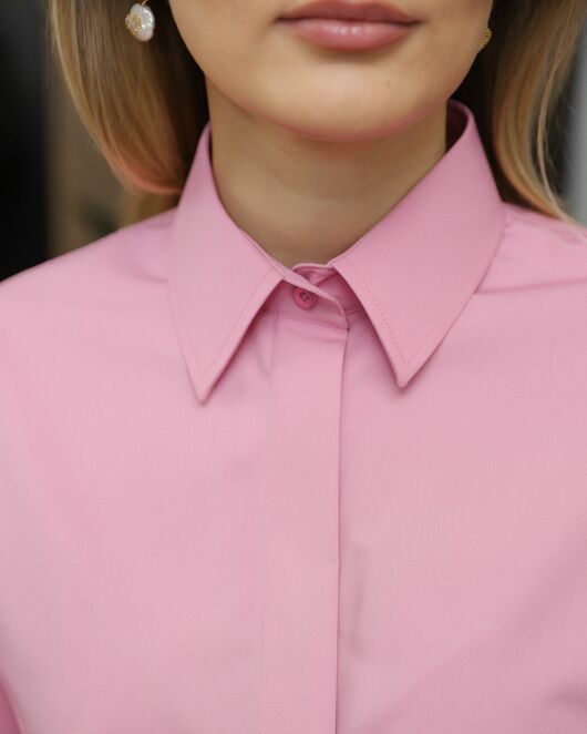 Женская рубашка  в пудро-розовом цвете с универсальной манжетой- 8716 от ByME 