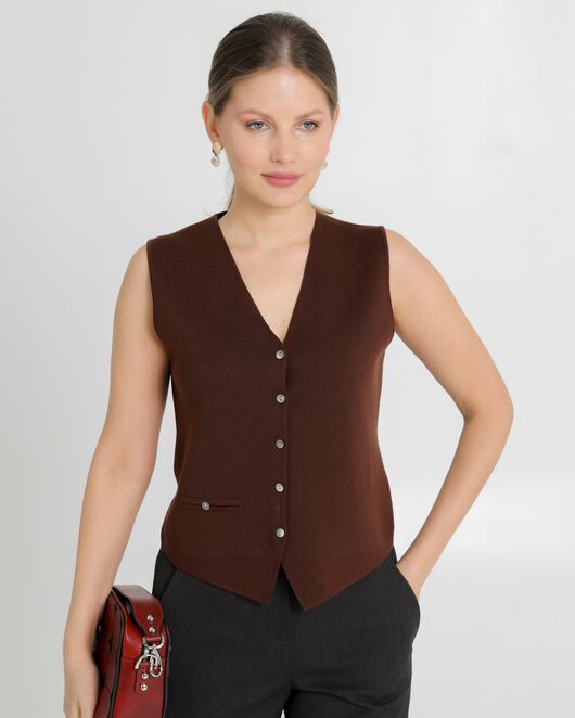 Жилет женский из шерсти мериноса тонкой вязки коричневый от byME 