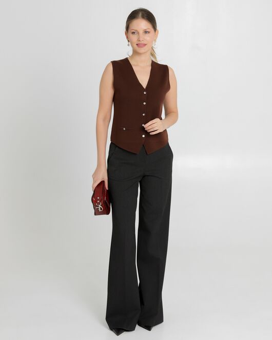 Жилет женский из шерсти мериноса тонкой вязки коричневый от byME 