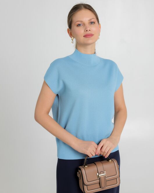 Топ из шерсти мериноса тонкой вязки и шелка Mulberry голубой от byME 