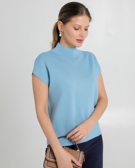 Топ из шерсти мериноса тонкой вязки и шелка Mulberry голубой от byME 