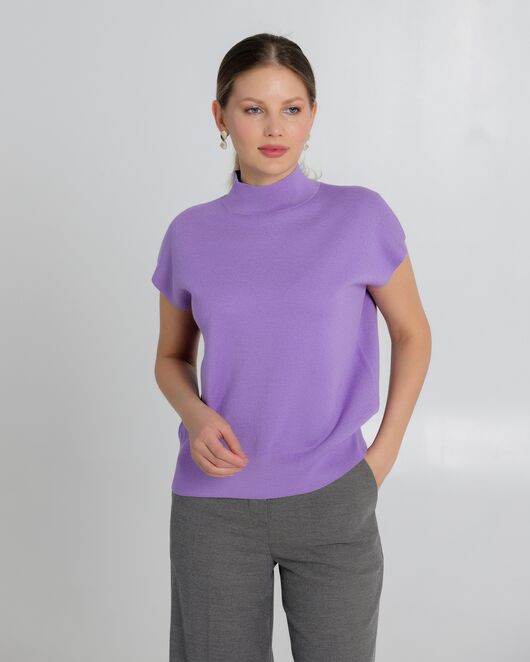 Топ из шерсти мериноса тонкой вязки и шелка Mulberry фиолетовый от byME 