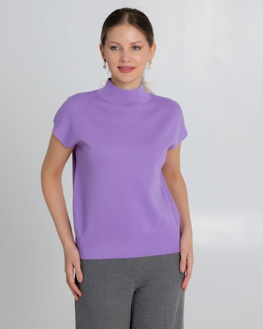 Топ из шерсти мериноса тонкой вязки и шелка Mulberry фиолетовый от byME 