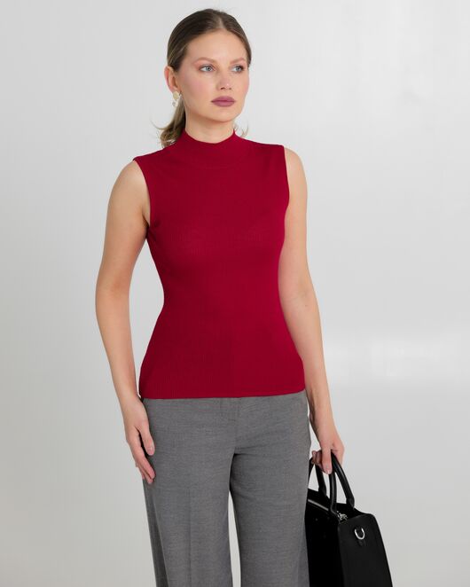Топ из шерсти мериноса тонкой вязки и шелка Mulberry красный - 02B2430-red от byME  Топ из шерсти мериноса тонкой вязки и шелка Mulberry красный - 02B2430-red от byME