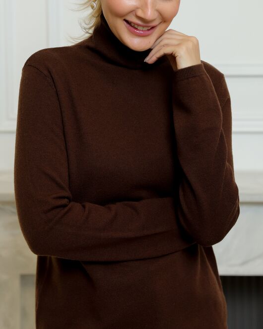Водолазка из шерсти мериноса тонкой вязки коричневая от ByME 