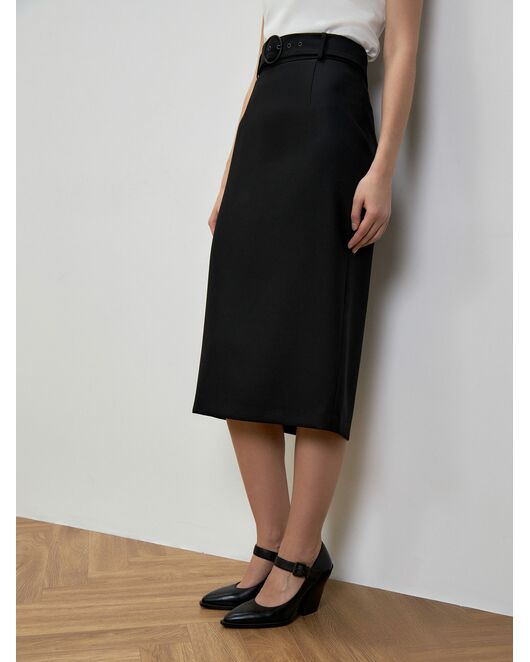 Юбка прямая с поясом черная от Calista 