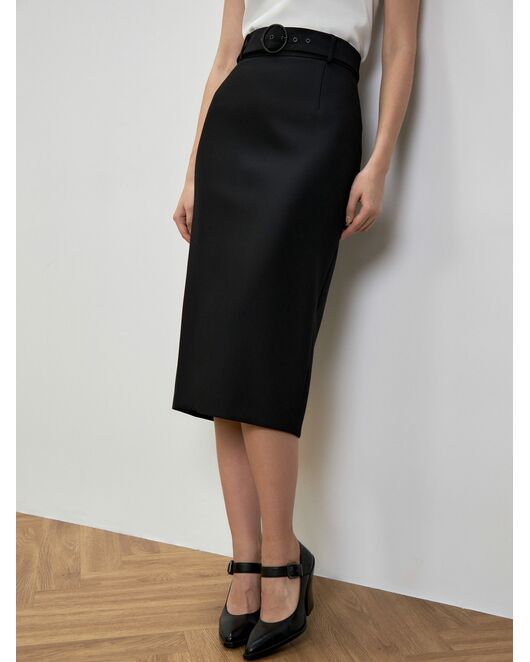 Юбка прямая с поясом черная от Calista 