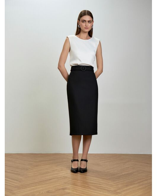 Юбка прямая с поясом черная от Calista 