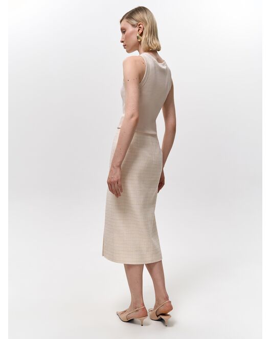 Юбка-карандаш из твида экрю/пудра от Calista  Юбка-карандаш из твида экрю/пудра от Calista