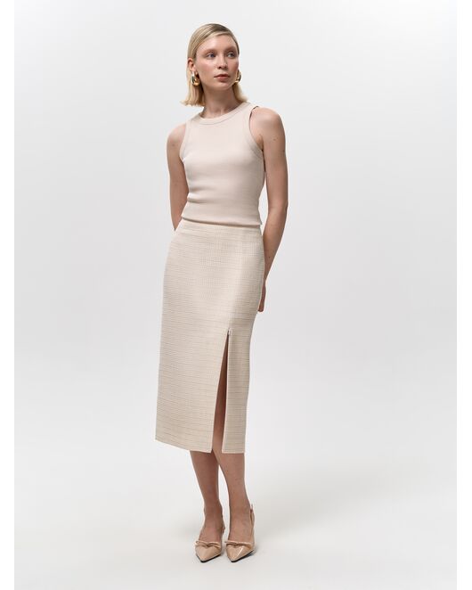 Юбка-карандаш из твида экрю/пудра от Calista  Юбка-карандаш из твида экрю/пудра от Calista
