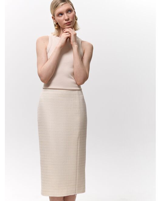 Юбка-карандаш из твида экрю/пудра от Calista  Юбка-карандаш из твида экрю/пудра от Calista