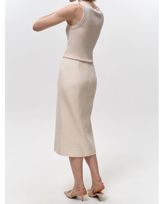Юбка-карандаш из твида экрю/пудра от Calista  Юбка-карандаш из твида экрю/пудра от Calista