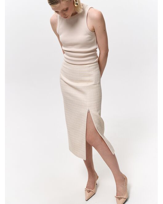 Юбка-карандаш из твида экрю/пудра от Calista  Юбка-карандаш из твида экрю/пудра от Calista