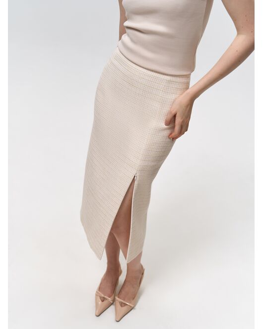 Юбка-карандаш из твида экрю/пудра от Calista  Юбка-карандаш из твида экрю/пудра от Calista