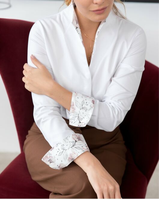 Рубашка хлопковая под пуговицы белая воротник стойка - 8047 от byME 