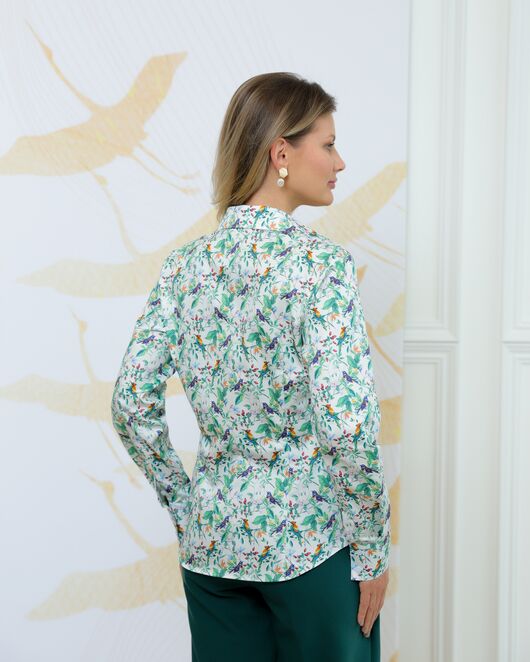 Женская рубашка из хлопка с принтом птичка в кустах - 8721 от byME 