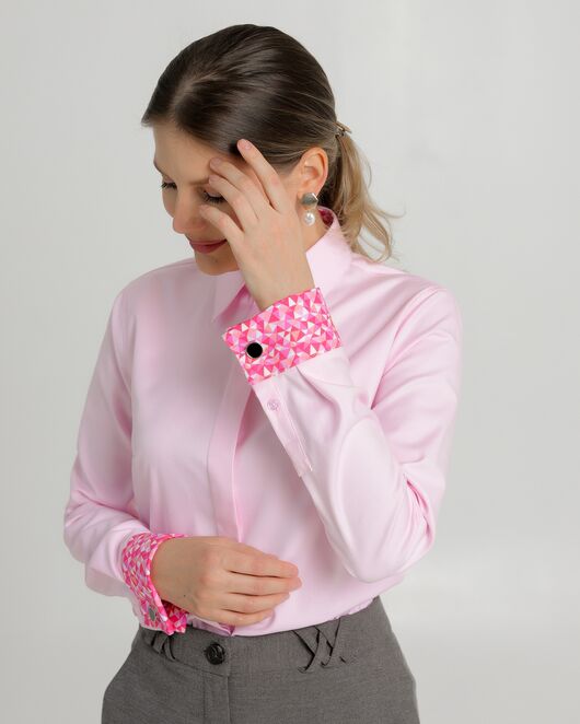 Женская рубашка из хлопка под запонки розовая - 8725 от byME 