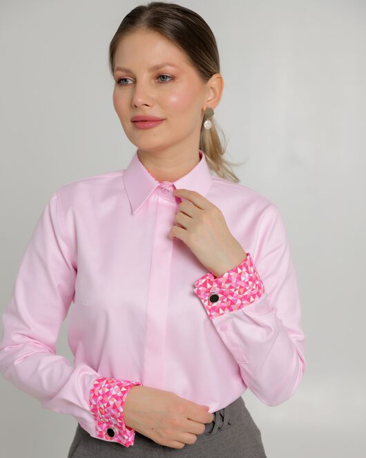 Женская рубашка из хлопка под запонки розовая - 8725 от byME 