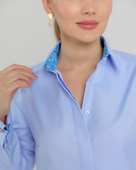 Женская рубашка из хлопка под запонки голубая - 8726 от byME 