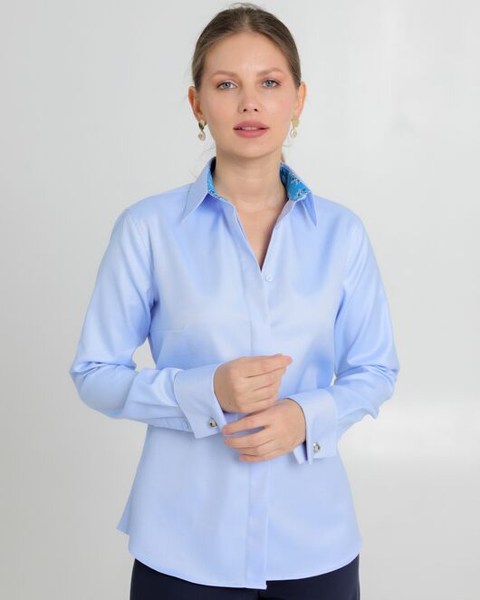 Женская рубашка из хлопка под запонки голубая - 8726 от byME 