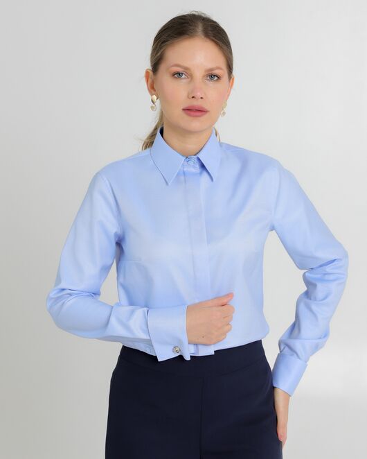 Женская рубашка из хлопка под запонки голубая - 8726 от byME 