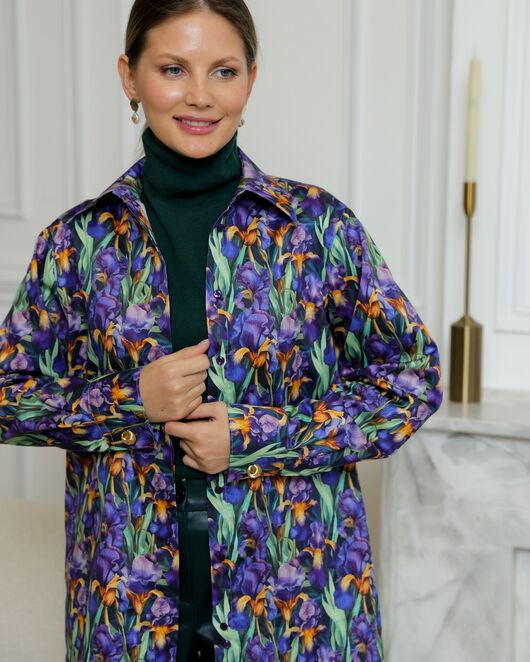 Женская рубашка из хлопка с принтом ирисы с универсальной манжетой - 8731 от byME 