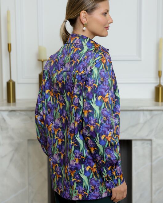 Женская рубашка из хлопка с принтом ирисы с универсальной манжетой - 8731 от byME 