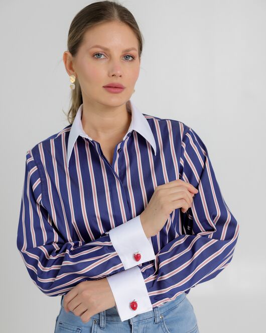 Женская рубашка с универсальной манжетой в полоску - 8735 от  