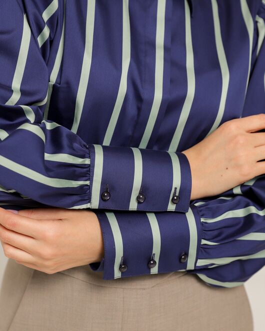 Женская рубашка из хлопка синяя в крупную полоску - 8738 от byME 