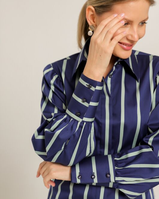 Женская рубашка из хлопка синяя в крупную полоску - 8738 от byME 