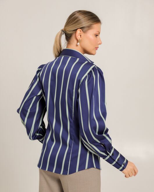 Женская рубашка из хлопка синяя в крупную полоску - 8738 от byME 