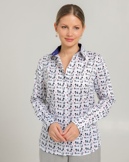 Женская рубашка из хлопка с принтом собачки в полоску - 8741 от byME 